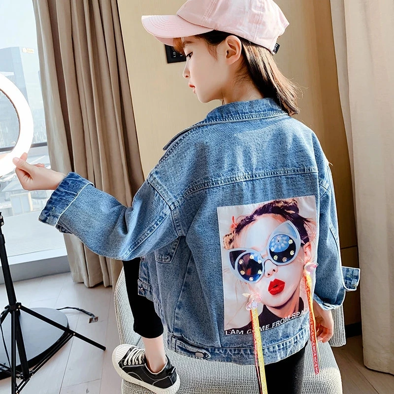 

Girls Print Jacket Spring Autumn Christmas Outerwear Teenager Girls Jean Jackets Kids Denim Jacket for Girls Children Clothing