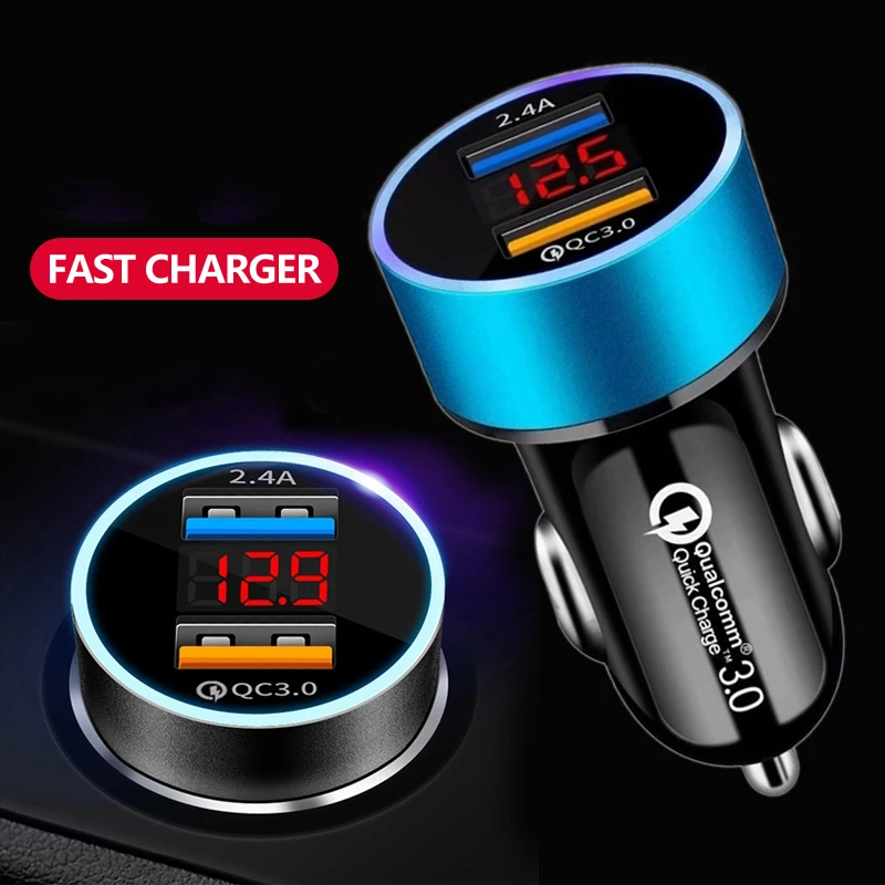 quick charge 3.0 18W Dual USB Car Charger LED Fast Charging Mobile Phone Charge For iPhone 12 11 mini Pro X XR Max 7 8 Plus Xiaomi Huawei Samsung phone charger