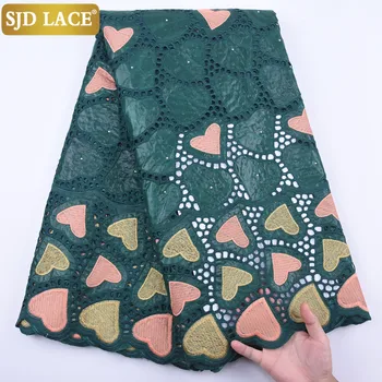 

SJD LACE Popular Dubai Style African Lace Fabric Embroiderey Bazin Riche Lace Small Holes Cotton For Nigerian Wedding PartyA1987