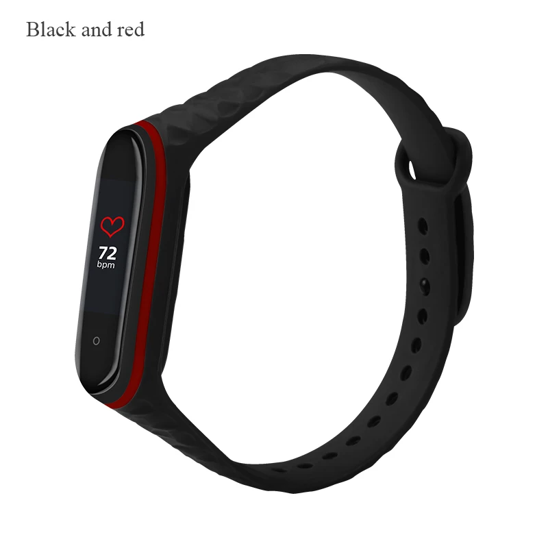 BOORUI двойной цветной Алмазный mi band 4 ремешок для xiaomi mi band 4 3 Силиконовый ремешок для часов браслет correa mi band 3 ремешок - Цвет: Black with red