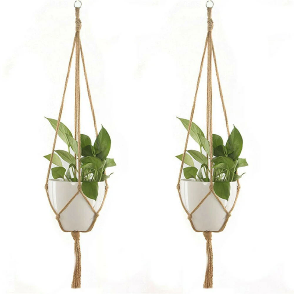 

6PCS Macrame Plant Hanger Vintage Hemp Rope Basket Outdoor Balcony Hanging Decor Knotted Lifting Rope Flower Pot Holder Garden