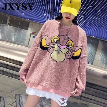 

JXYSY winter hoodies women sweatshirts 2019 thick warm cartoon lion head print oversize loose female sweatshirt pullovers tops