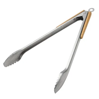

New Wood Handle Barbecue Tongs Stainless Steel Cutlery Steak Beef Baking Tongs Grilling Frying Kitchen Barbecue Tool