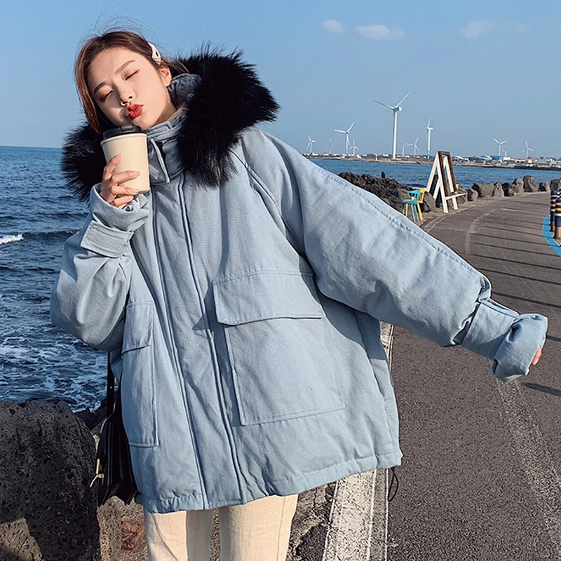 

2019 Real Natural Raccoon Fur Collar Down Parka White Duck Down Jacket Winter Jacket Women Thick Snow Loose Coat Female Hooded