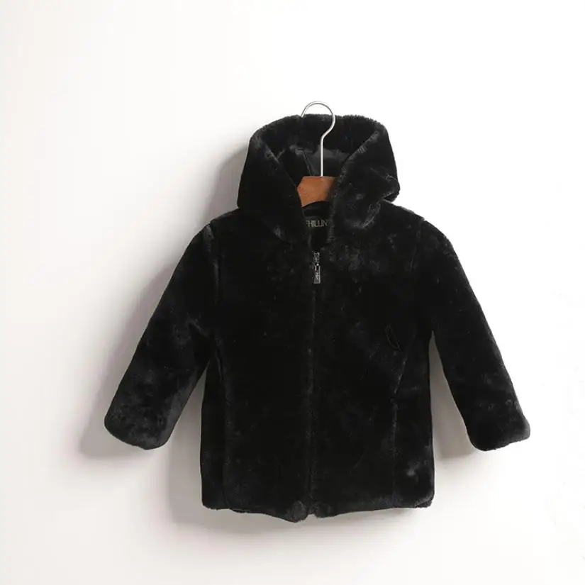 Детское пальто с капюшоном из искусственного меха Новинка года; зимняя теплая верхняя одежда для мальчиков и девочек; детская одежда; куртки с искусственным мехом; Y1905 - Цвет: black