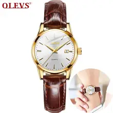 OLEVS Damen Quartz Uhren Mode casual Luxury Braun Leder Leuchtende Hände Wasserdicht Armbanduhr für Dame Relogio Feminino