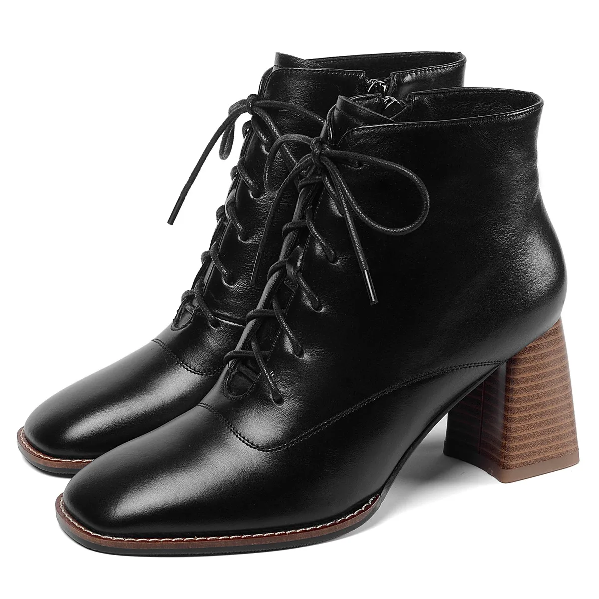 

Plus size 41 women's genuine leather lace-up high heel autumn ankle boots high quality side zip elegant ladies comfortable shoes