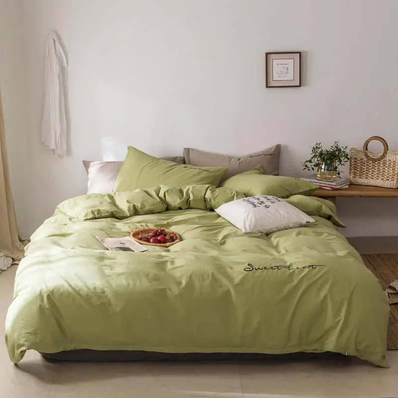 Matcha Green Duvet Cover Monopoly Bedding Set Luxury Washed Cotton