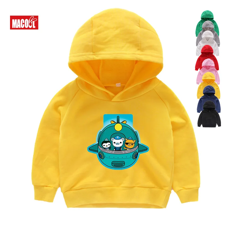 Забавные Octonauts Принт толстовки с капюшоном зимняя одежда с принтом из мультфильмов Кофты для мальчиков и для девочек, на возраст 2, 4, 6, 8, футболка одежда с длинным рукавом, толстовки с капюшоном