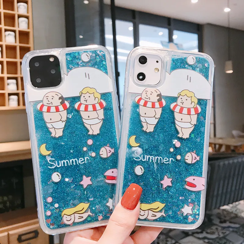 luxury liquid quicksand case for iphone x xs xr 7 11 pro max 7plus 8plus 8 6 6s summer swimming ring boy pattern transparent tpu |