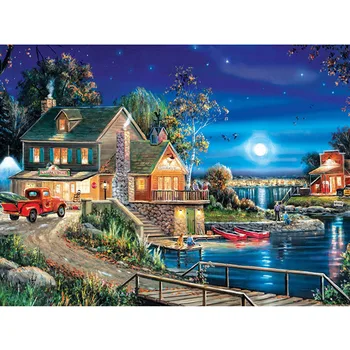

DIY 5D Diamond Painting Landscape Lodge Full Drill Round Home Decoration Embroidery Picture Handcraft Art Kit