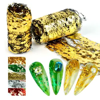 

WUF 3D Aluminum Mesh Sticker for Nails Glitter Foil Paper Nail Decals Sparkly Silk Hollow Net Foils Manicure Accessories