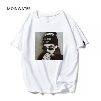 

MOINWATER Women High Street High Quality Cotton T shirts Casual Black Tees Lady White Vogue Tshirt Summer Tops MT1941