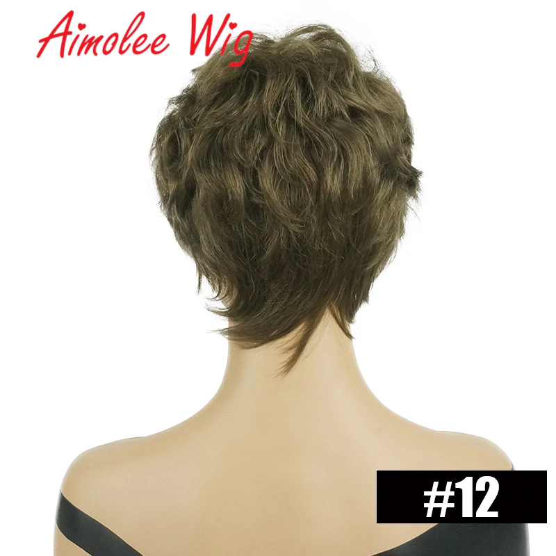 Fluffy Short Wigs Ash Gray Black Ombre Highlights Human Hair Blend Wig With Bangs for Women Synthetic Daily Work Party Wig - Цвет: #12