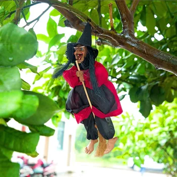 

Halloween props witch hanging decoration sound control rider witch hanging decoration with sound and red light