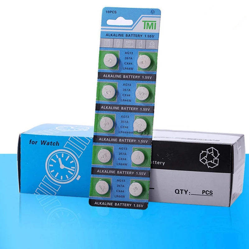 10 шт. AG13 1,5 V LR44 L1154 RW82 RW42 SR1154 SP76 A76 357A пила lr44 SR44 AG 13 щелочные батареи таблеточного монета Батарея