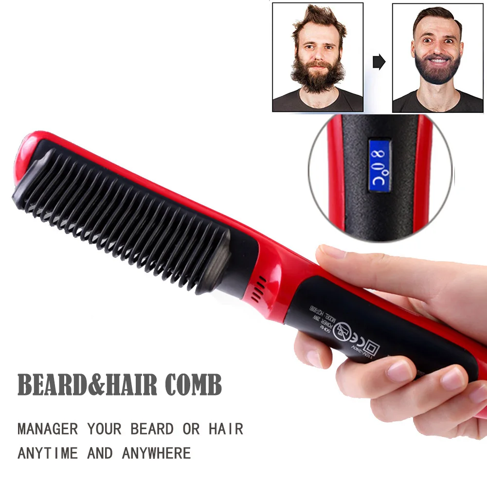 

Portable Men Fast Beard Smoothing Comb Fast Beard Straightener Hair Curling Curler Show Cap Tool Display LCD Ceramic Beard Comb