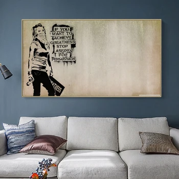 

Be Great Quotes Banksy Graffiti Girl Posters Canvas Paintings Wall Art Pictures Canvas Wall Posters Print Living Room Wall Decor