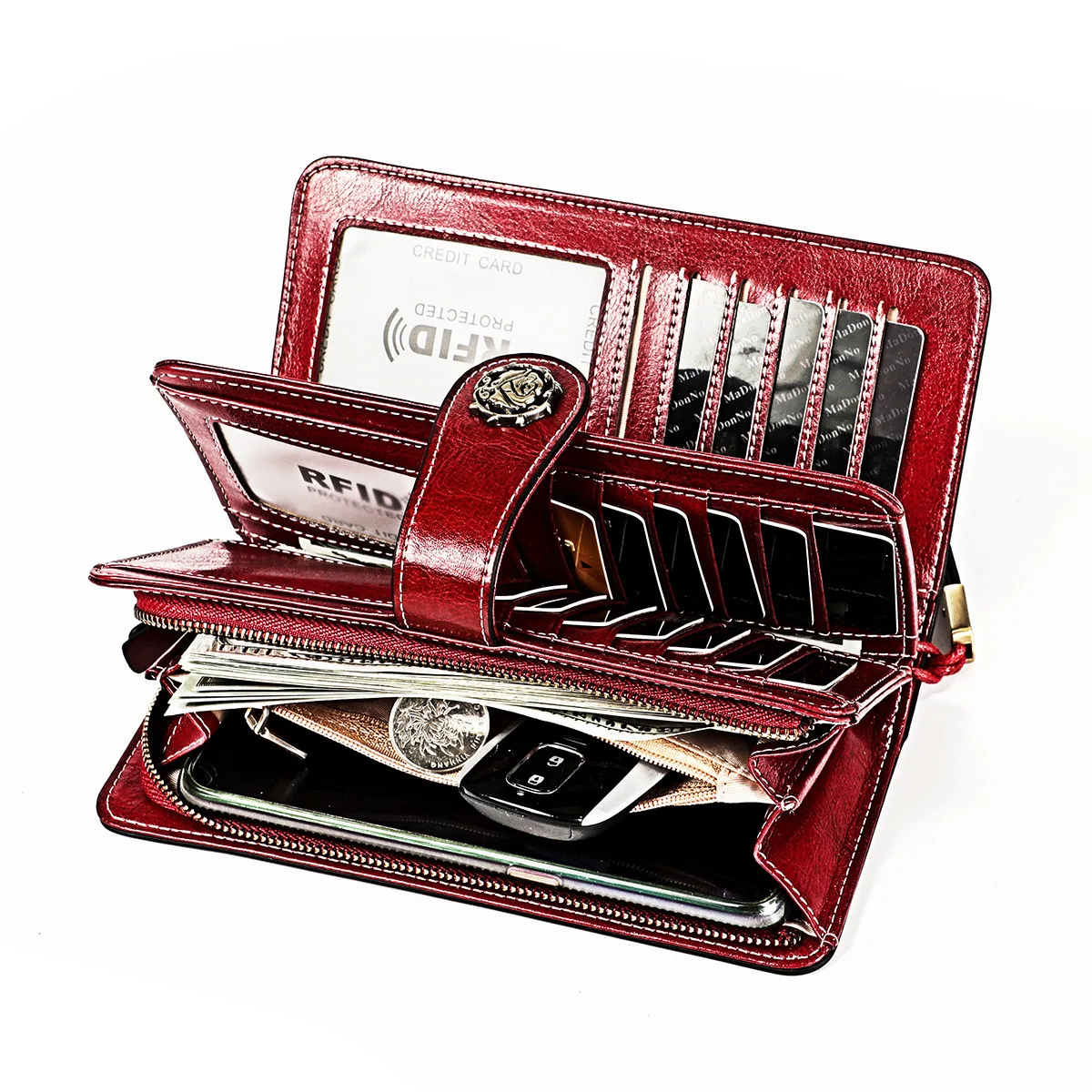 Long Wallet Purses Brown Rfid Black More-Function Large-Capacity Genuine-Leather Women