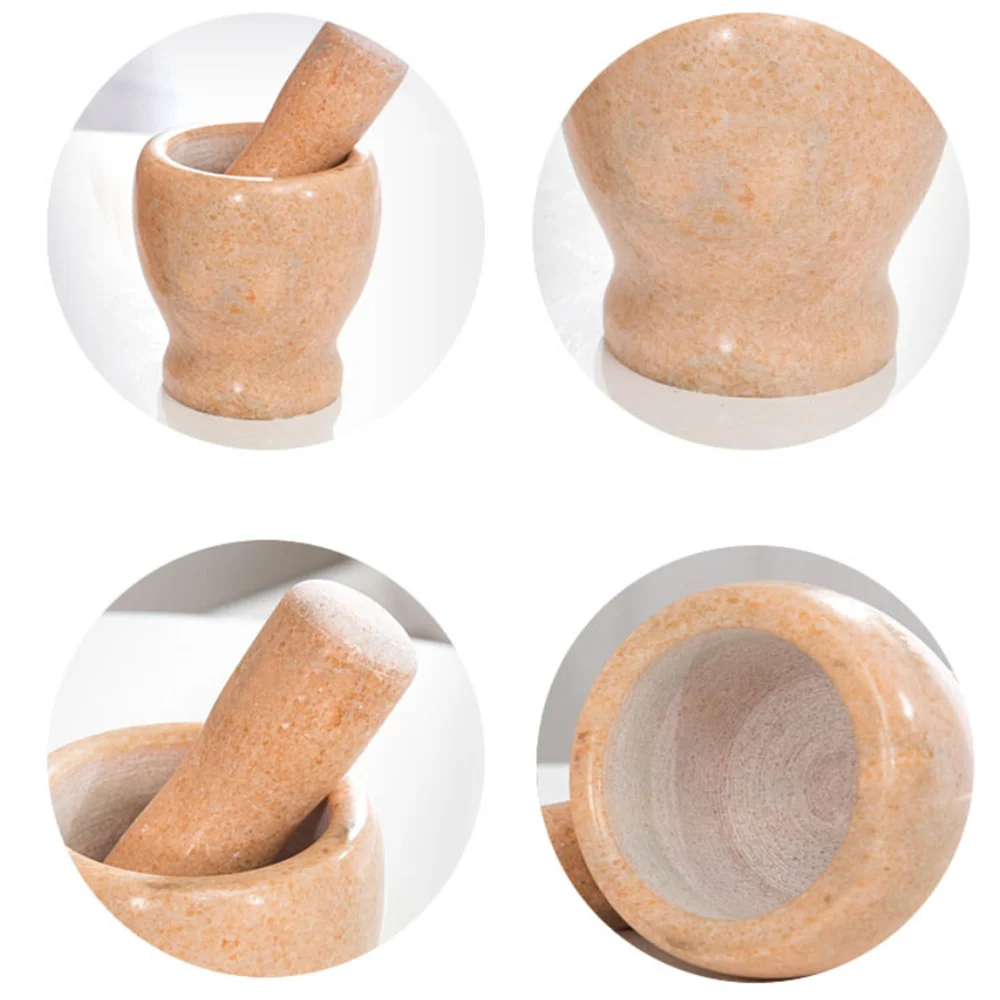 Natural Small Mortar and Pestle Set Kitchen Grinding Bowl for Mixing Spices, Pastes, Pestos (10X8CM)