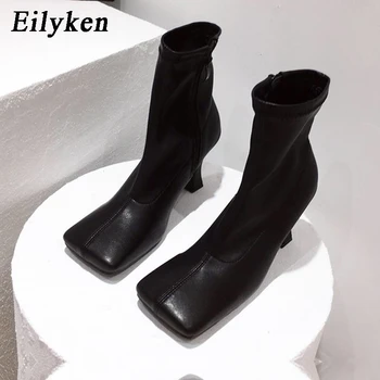 

Eilyken New Design Sesy Snake Print PU Leather Square Toe Womens Ankle Boots Fashion Zip Low Heel Shoes Ladies Chelsea Booties