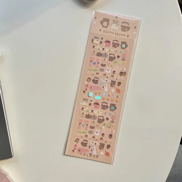 1Pc Korean Popular Cartoon Bunny Bear Laser Sticker Scrapbooking Stick DIY Material Stationary Kawaii Art Decoration Supplies 1Pc B