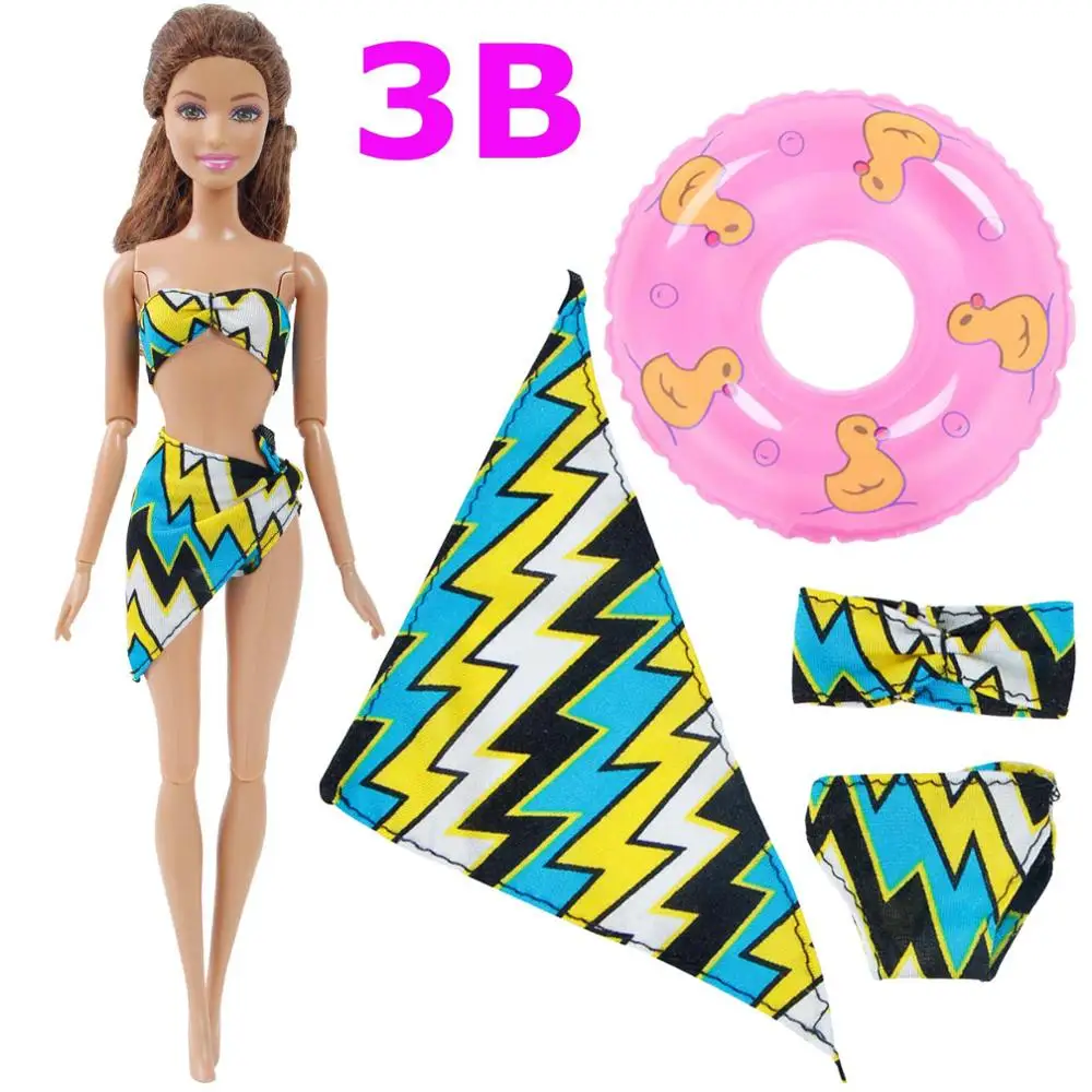 Мода микс Стиль пляжный купальник бикини купальник+ розовый плавательный буй спасательный пояс кольцо одежда для Барби аксессуары для кукол игрушки - Цвет: NO.3B
