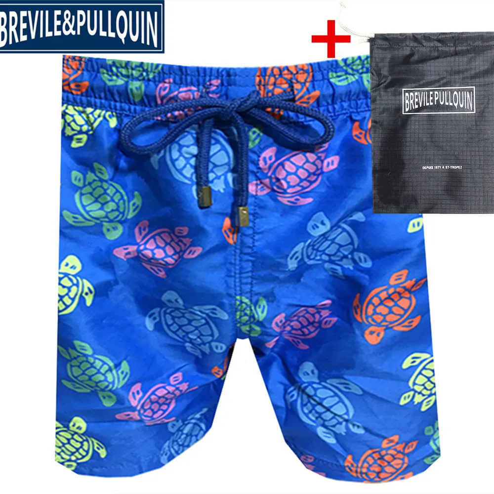 Хит, брендовые пляжные шорты Бермуды, мужские пляжные шорты Brevile pullquin, мужские плавки с черепашками,, хорошее качество+ сумка в подарок - Цвет: P