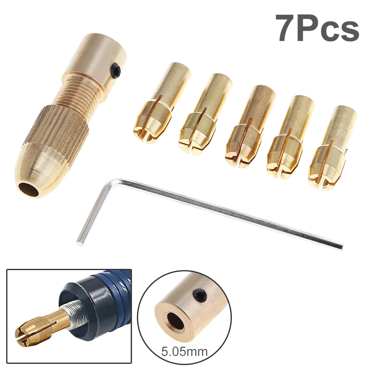 7pcs 2.0mm 2.35mm 4.05mm 5.05mm Mini Self Tightening Drill Chucks support 0.5 - 3.0MM Drill Bits for ABS Board Light Board Punch