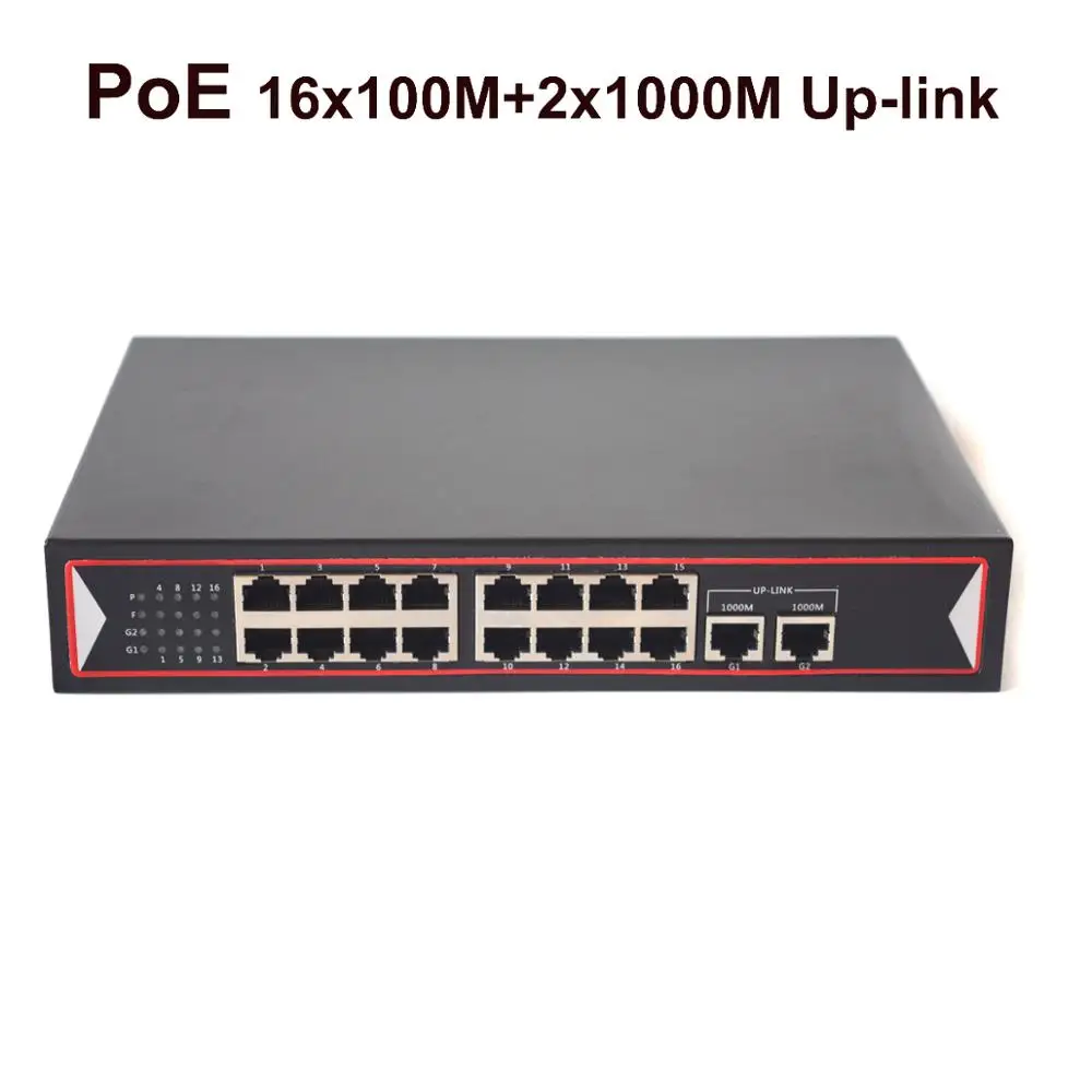 16-портовый коммутатор PoE Неуправляемый питания через Ethernet 16 портов с 2 Gigbit Uplink 150