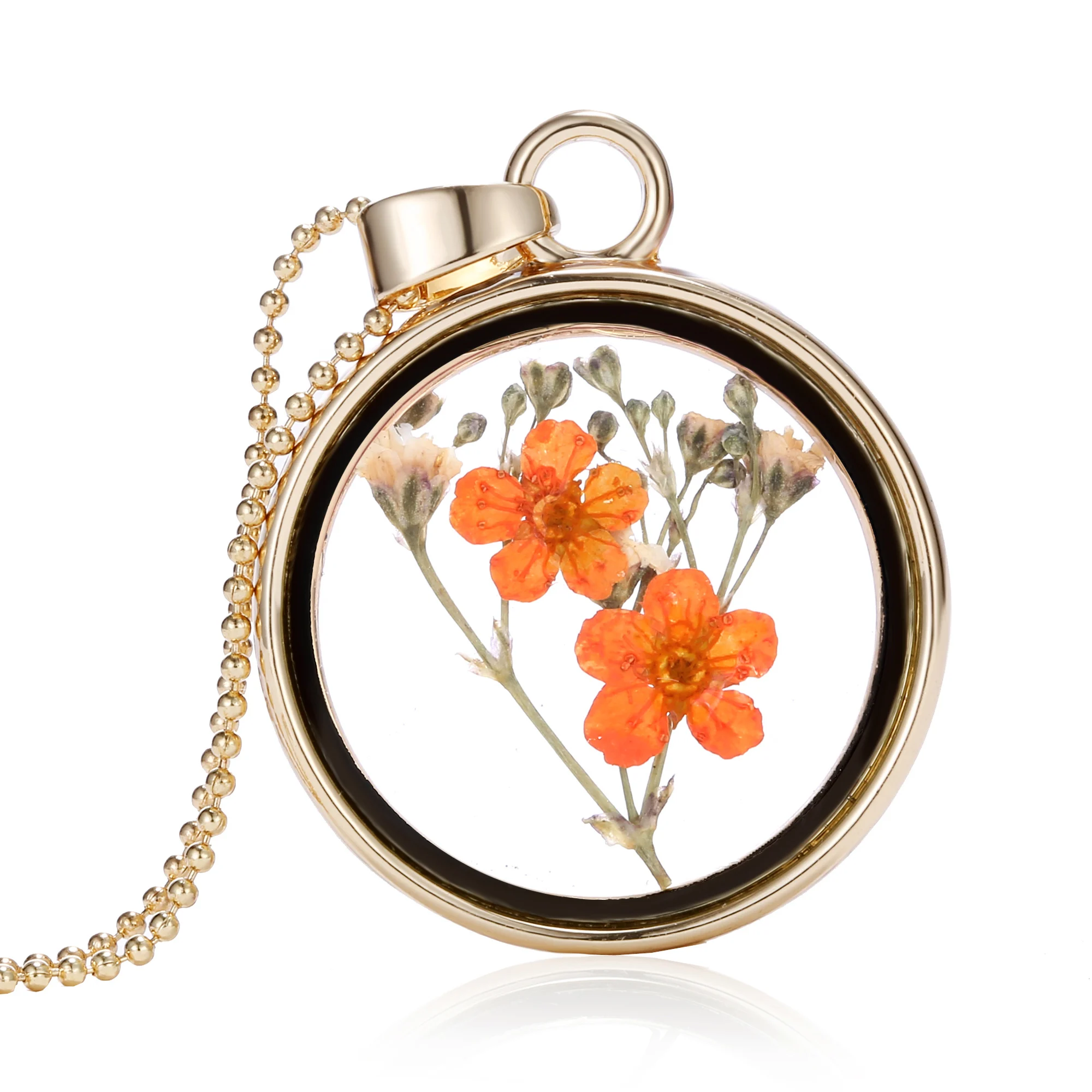 Новое массивное ожерелье-цепочка для женщин, оригинальное стекло, сделай сам, Натуральные сушеные цветы, ожерелья, квадратная подвеска, модное ожерелье - Окраска металла: 150N69