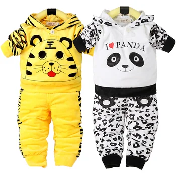 

New baby boy clothes thickened warm velvet leisure hooded two-piece baby girl clothes cute tiger cartoon printed baby suit