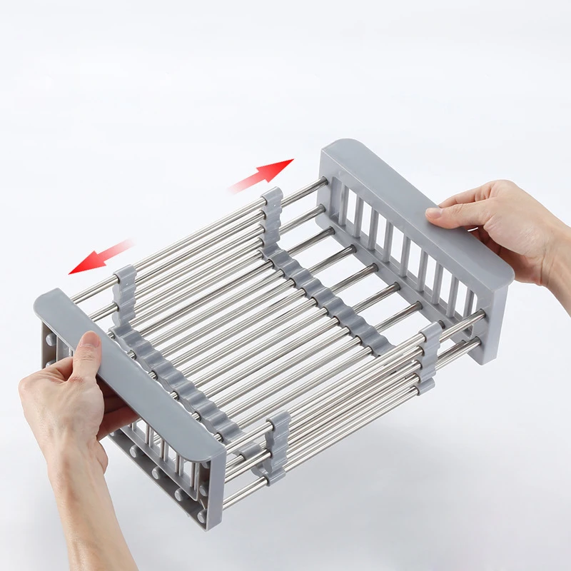 

Adjustable Stainless Steel Sink Drain Basket Sink Dish Drying Rack Kitchen Organizer Vegetable Fruit Holder Storage Rack