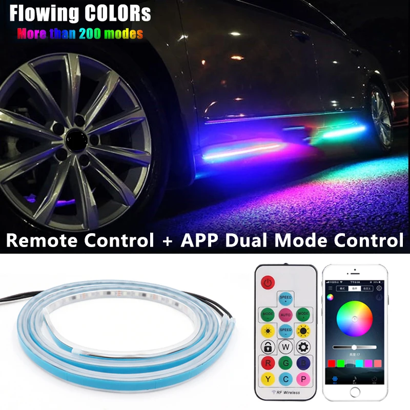 

CAR Colorful LED Flexible Streamer Flowing Welcome Door Light Strip Remote APP Control Scuff Sill Panel RGB Neon Lamp