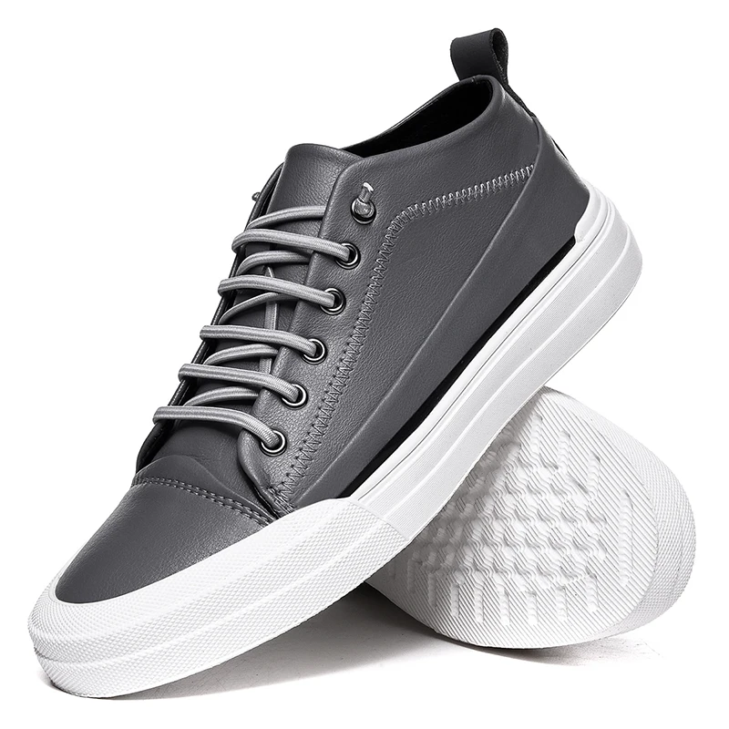 

New Fashion Men's Casual Flats Leisure Leather Shoes Lace Up Travel Sneaker Male Oxford Work Shoes Gray White Flats for Men *