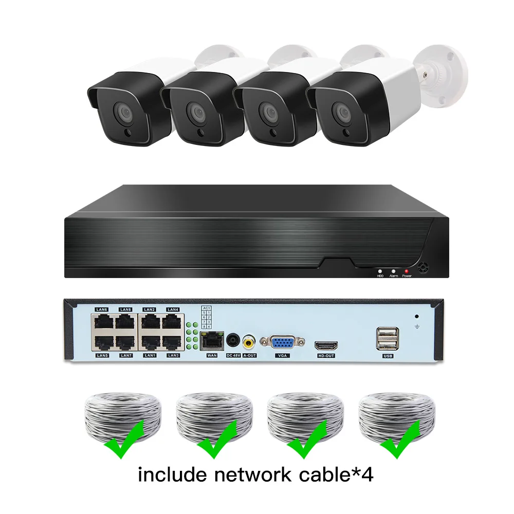 8ch 3MP POE комплекты H.265 системы видеонаблюдения PoE NVR Открытый водонепроницаемый Пуля IP камера сигнализация видеонаблюдения Видео P2P P6Spro - Цвет: 4cams add cable
