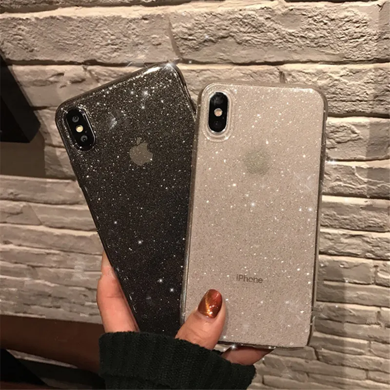 Shining Glitter Powder Black Phone Case For iPhone 11 Pro XR XS Max 8 7 Plus 6S Transparent Soft TPU Shockproof Bling Back Cover Shining Glitter Powder Black Phone Case For iPhone 11 Pro XR XS Max 8 7 Plus 6S Transparent Soft TPU Shockproof Bling Back Cover