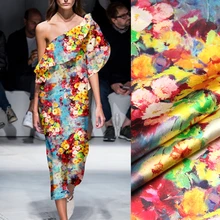 118 см шириной 19 мм белый желтый синий цветочный принт 93% шелк и 7% спандекс стрейч шелк атласная ткань для летнего платья куртка D1075