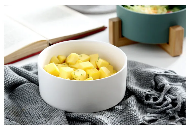 Creative Nordic Salad Bowl with Wooden Shelf Creative Ceramic Container for Fruit Bread Room Saving Stackable