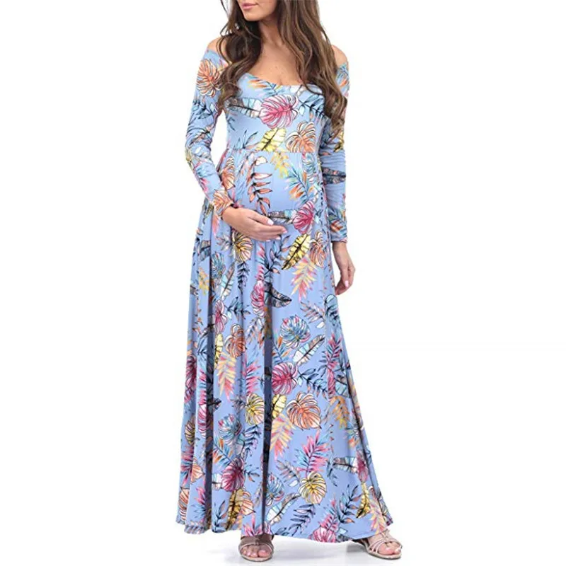 Fashion Maternity Shoot Dress Floral Print Maternity Gown Photo Prop Long Pregnancy Dress Photography Clothes For Pregnant Women (27)