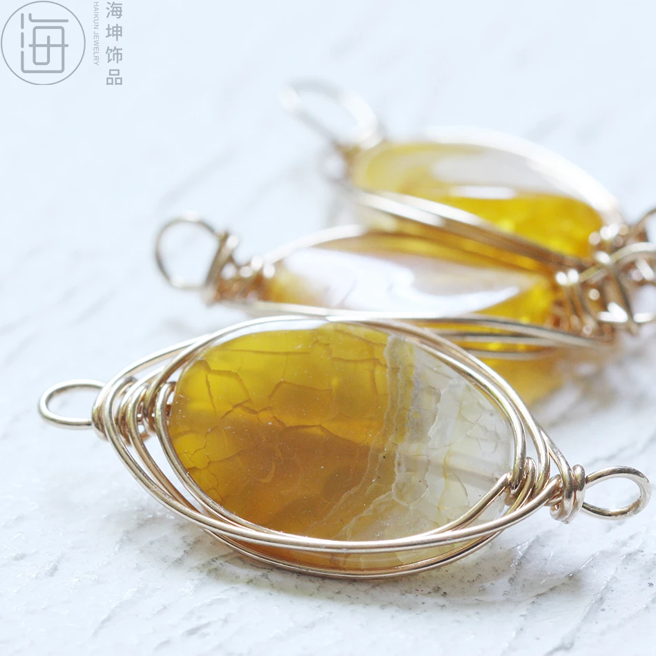 Craft Supply Natural Stone Connector - Wire Wrapped Oval Shape Link Pendant 30*20mm (ZH544-8) | Украшения и аксессуары