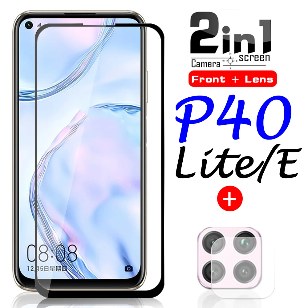 

P40 lite glass with camera lens for huawei p40lite e tempered glas Hauwei P 40 Light P40lite Screen Protector Protective 2in1