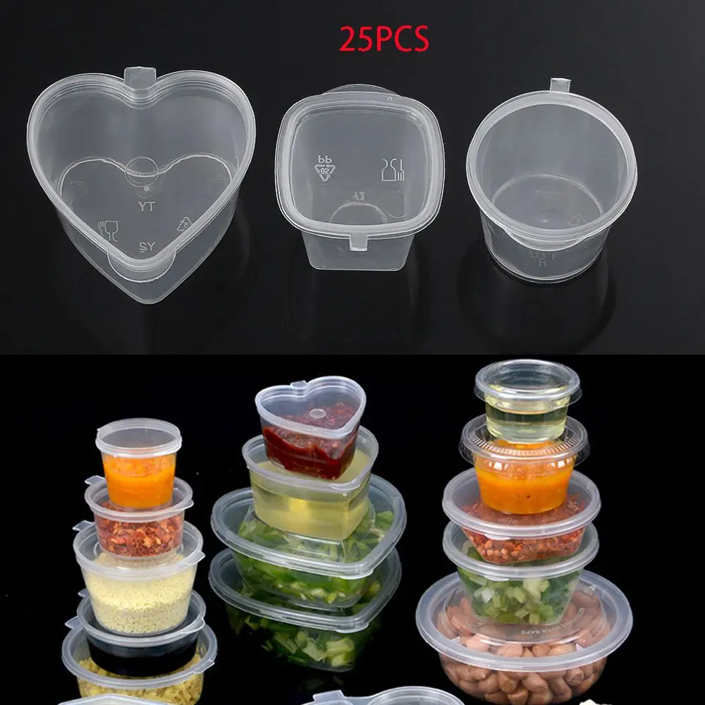 Disposable Plastic Takeaway Sauce Cup Containers Food Box with Hinged Lids Small Pigment Paint Box Palette 25Pcs 25ml/27ml/45ml