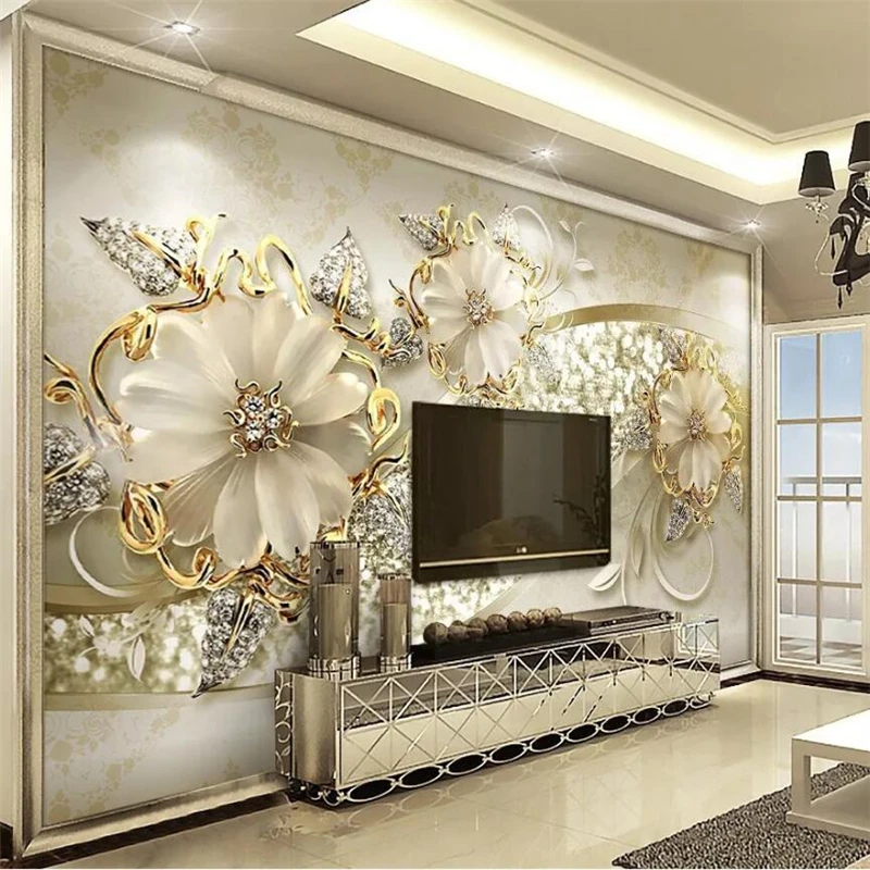 

papel de parede Custom wallpaper 3d mural luxury gold 3d stereo European pattern jewelry papier peint TV background wall paper