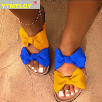 

Slippers Women Terlik Woman Slip On Sandals Bow Flat Hemp Linen Summer Sliders Espadrille Shoes Chanclas De Mujer Mixed Colors 6