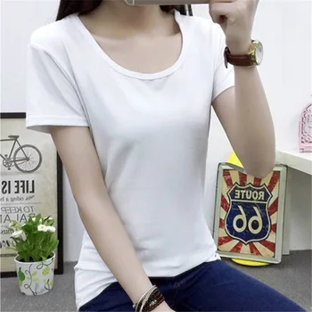 

2018 summer T-shirt short sleeves regular short white T-shirt girl V casual T-shirt