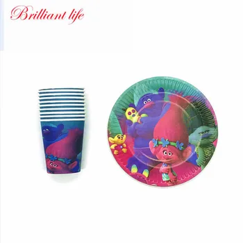 

20pcs Trolls Theme Birthday Party Decorations Kids Favor Event Party Decorations Supplies Cup Plate Disposable Tableware Supply