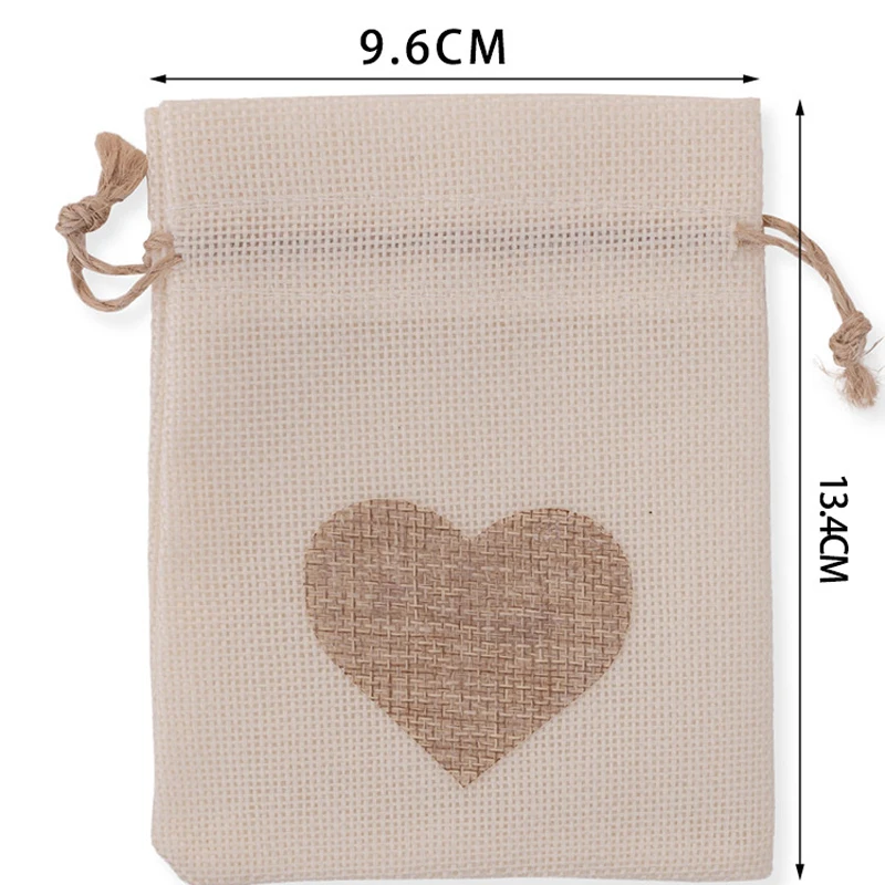 10pcs Fashion Drawstring Burlap Bags Heart Printed Cotton Drawstring Small Sack-pure Each Ten Christmas Gift Bags 10*14cm