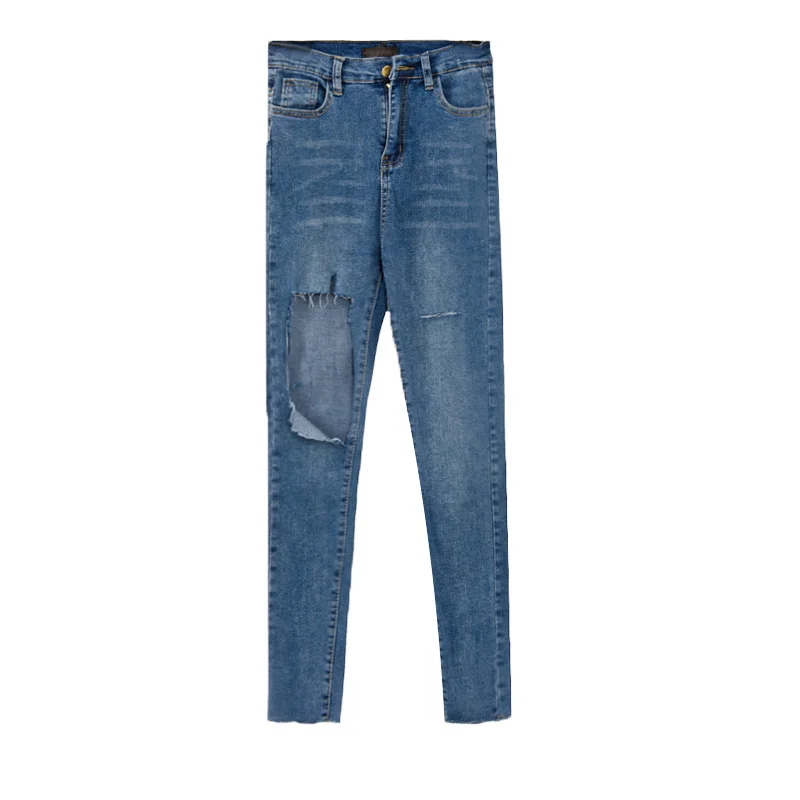 Vintage Women Jeans Summer Fashion Ripped High Waist Korean Chic Skinny Stretch-Wrapped Hip Jeans Big Holes Ankle-Length Pants