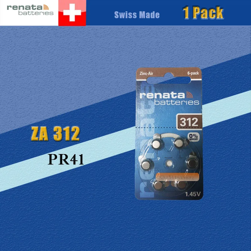 1 упаковка (6 батареек) XRenata Maratone плюс размер 312 P312 PR41 цинковый воздух 45 V слуховой